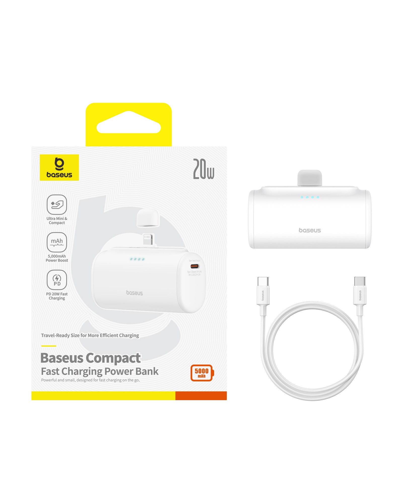 Powerbanka Baseus Compact 5000mAh, 20W, s konektorom Lightning biela