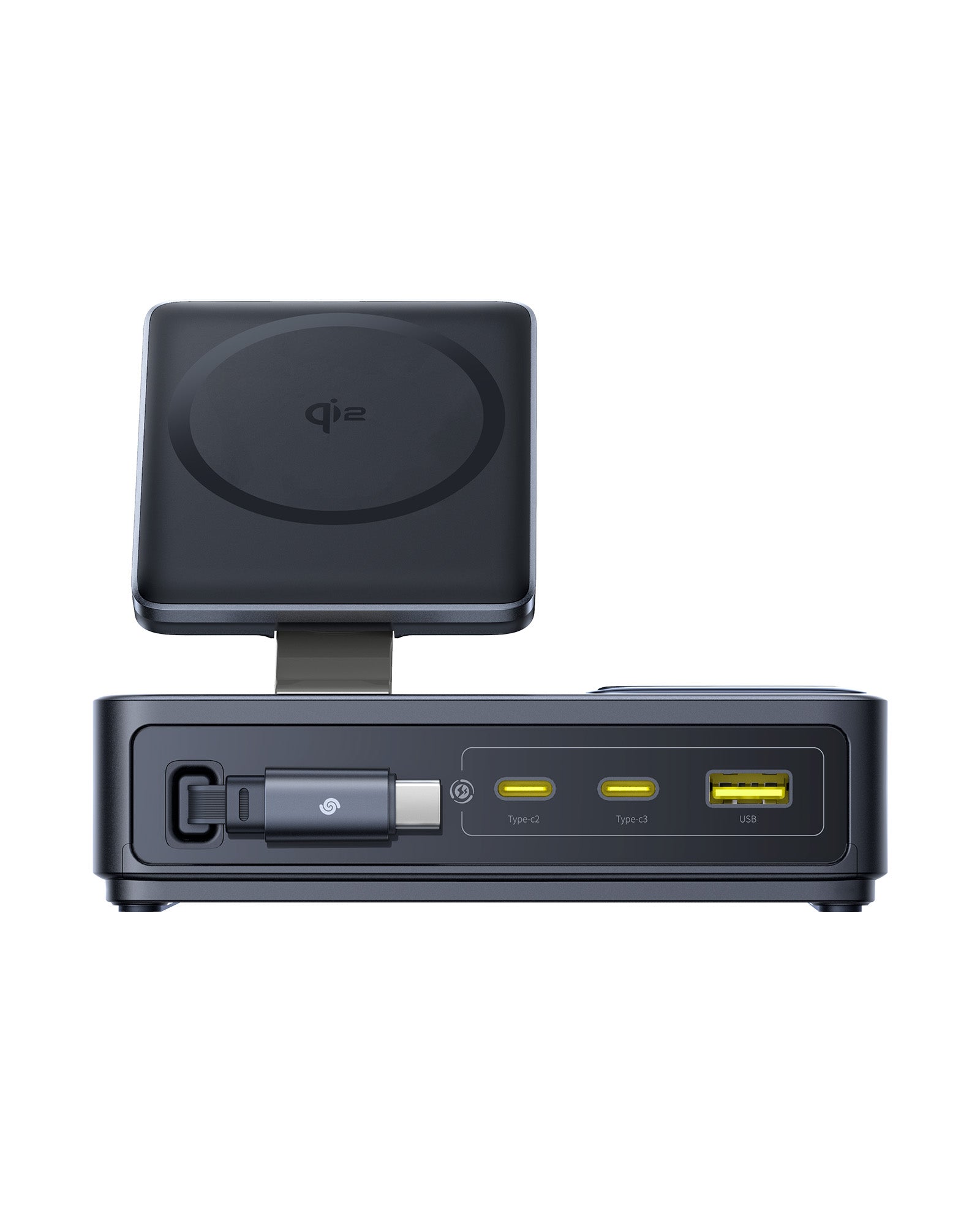 Bezdrôtová nabíjačka Baseus Nomos Qi2 140W USB, 2xUSB-C, s navíjacím káblom USB-C/sieťový kábel 1m čierna