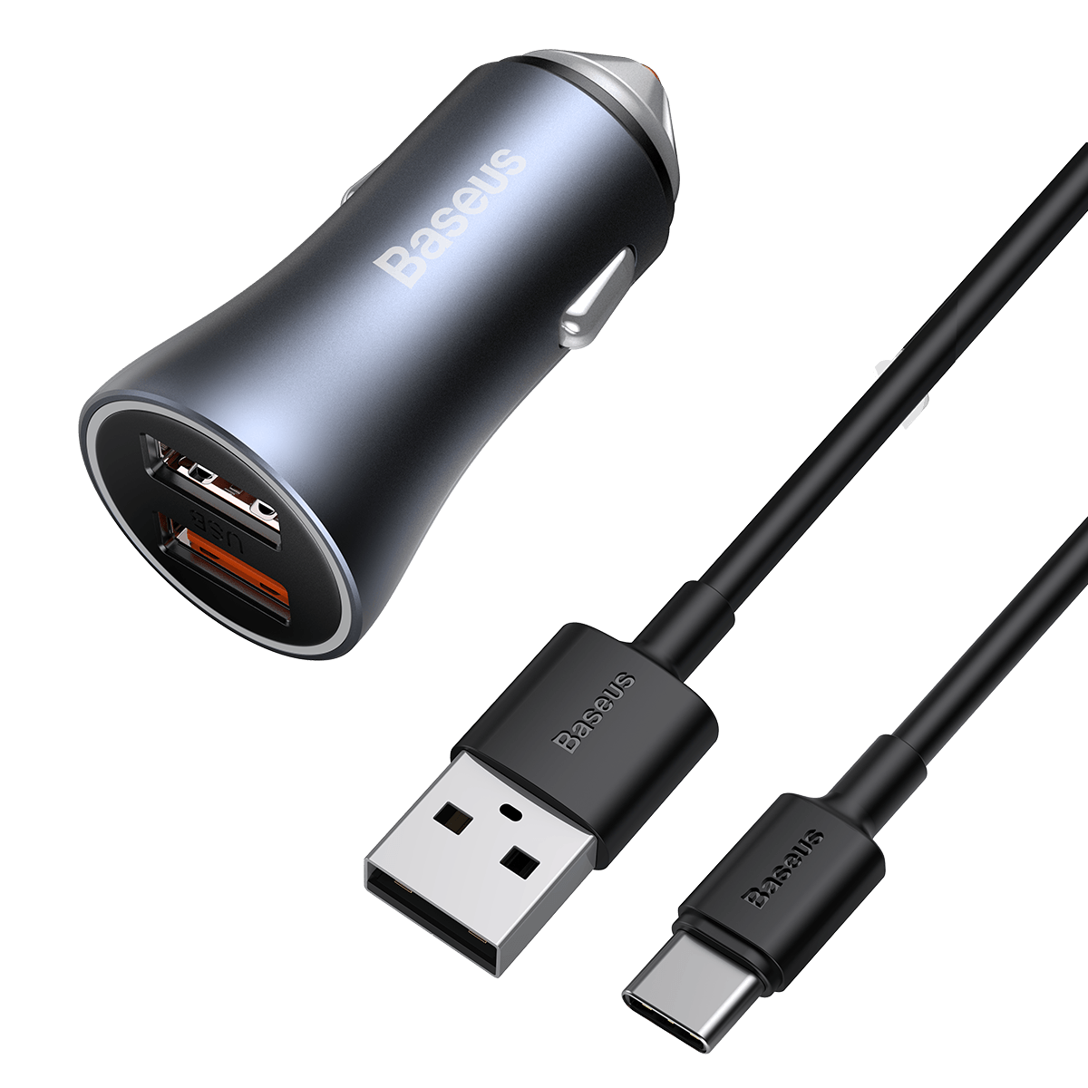 Baseus Nabíjačka do auta Baseus Golden Contactor Pro s káblom USB-C 1m 40W 2x USB sivá